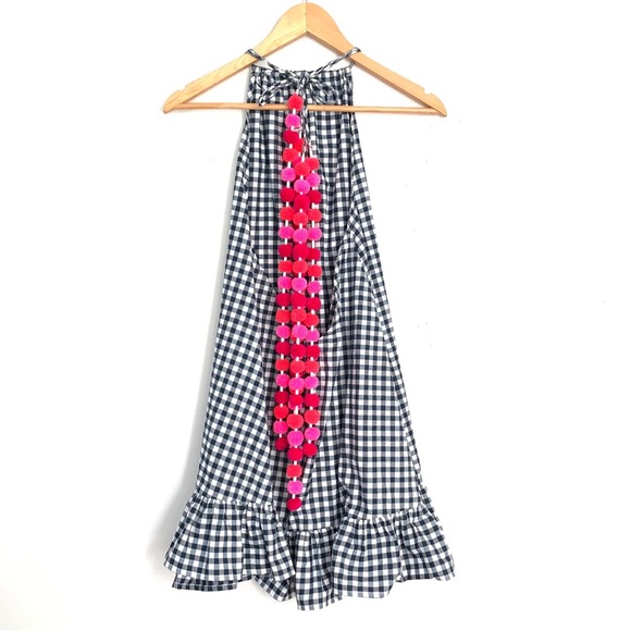 SUNDRESS GINGHAM DRESS WITH POM POM BACK- SIZE M/L. Wore once. - Picture 3 of 5